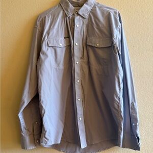 Men's Poncho Button-Up Shirt in Blue and White Checkered Pattern